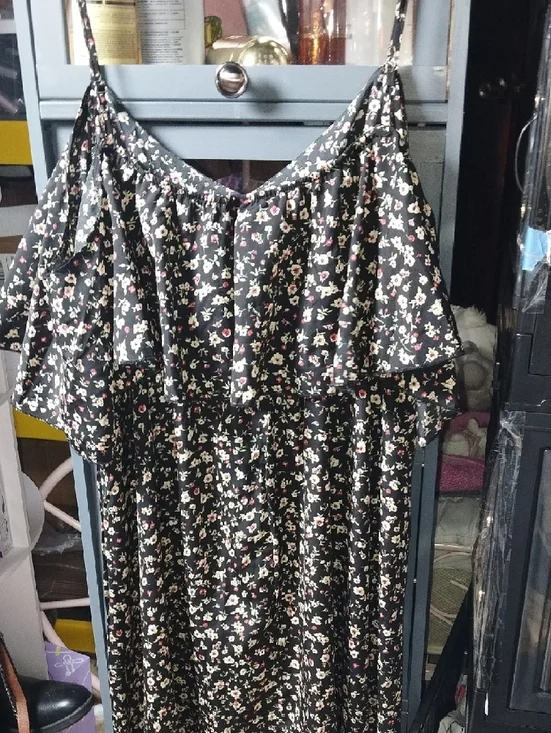 Black Floral Ruffle Mini Dress with Spaghetti Straps - Picture 5 of 5